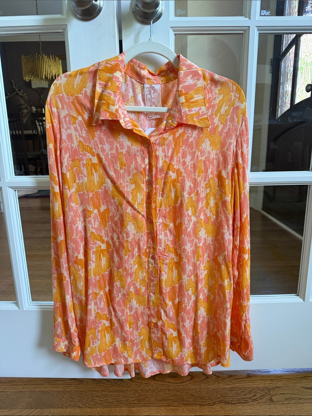 Sadie & Sage Coral and Mustard Abstract Button-Down Shirt